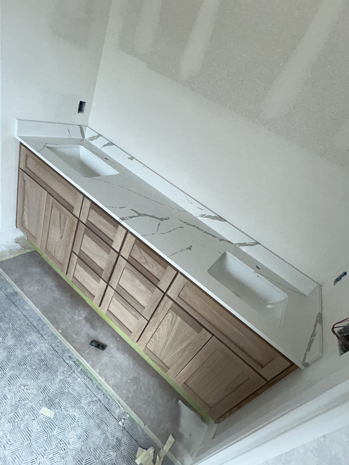 Light wood vanity with quartz